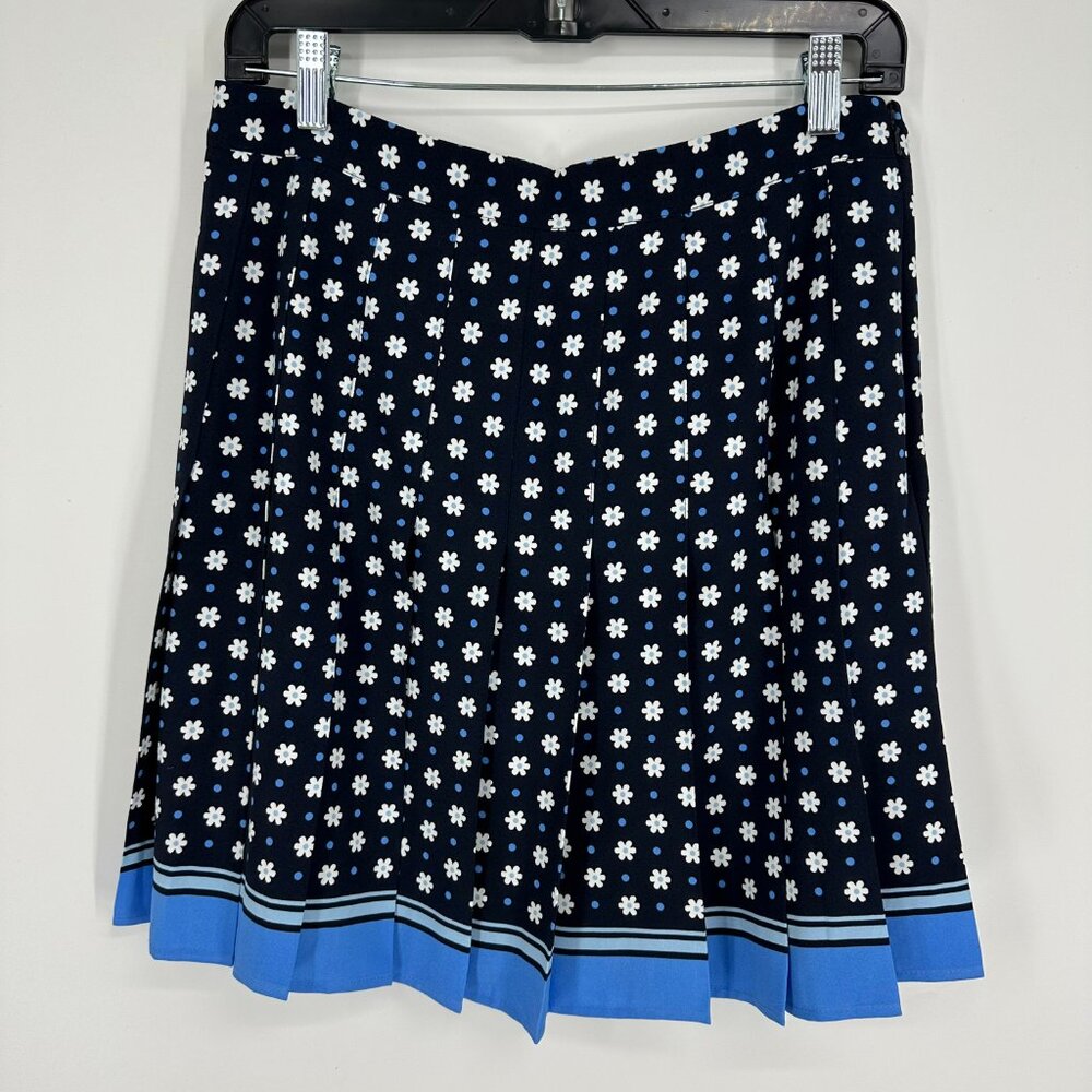 1901 Navy Blue Floral Pleated Skirt with Light Blue Trim size 8
